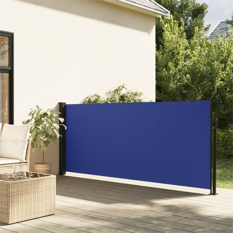 vidaXL Large Retractable Side Awning with PU Coating in Blue