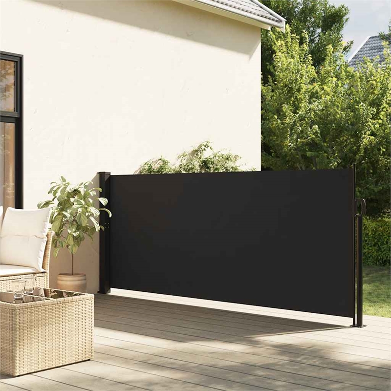 vidaXL Large Retractable Side Awning with PU Coating in Black