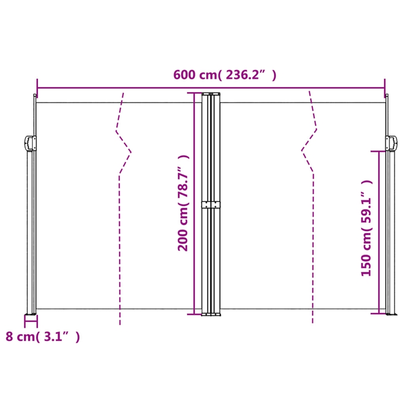 vidaXL Large Retractable Side Awning with PU Coating in Blue
