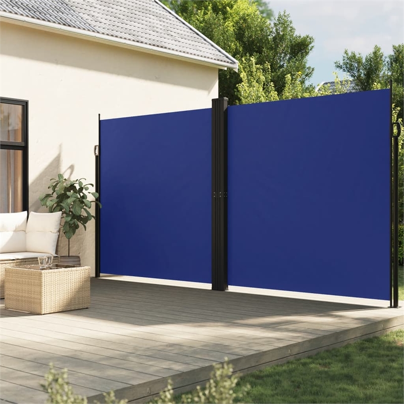 vidaXL Large Retractable Side Awning with PU Coating in Blue