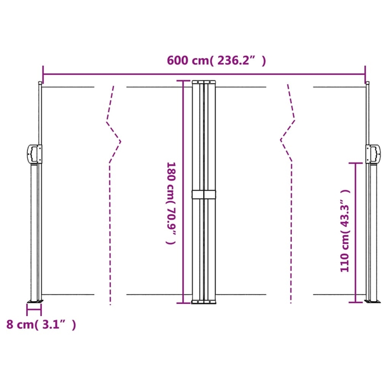 vidaXL Retractable Side Awning in Brown