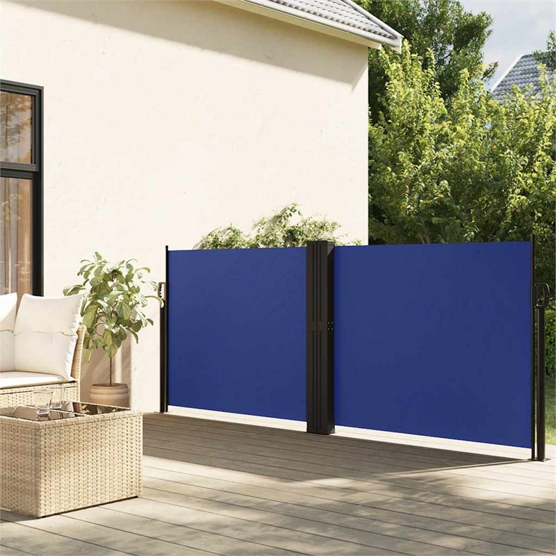 vidaXL Retractable Side Awning with PU Coating in BLue