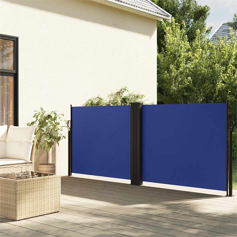 vidaXL Retractable Side Awning with PU Coating in Blue