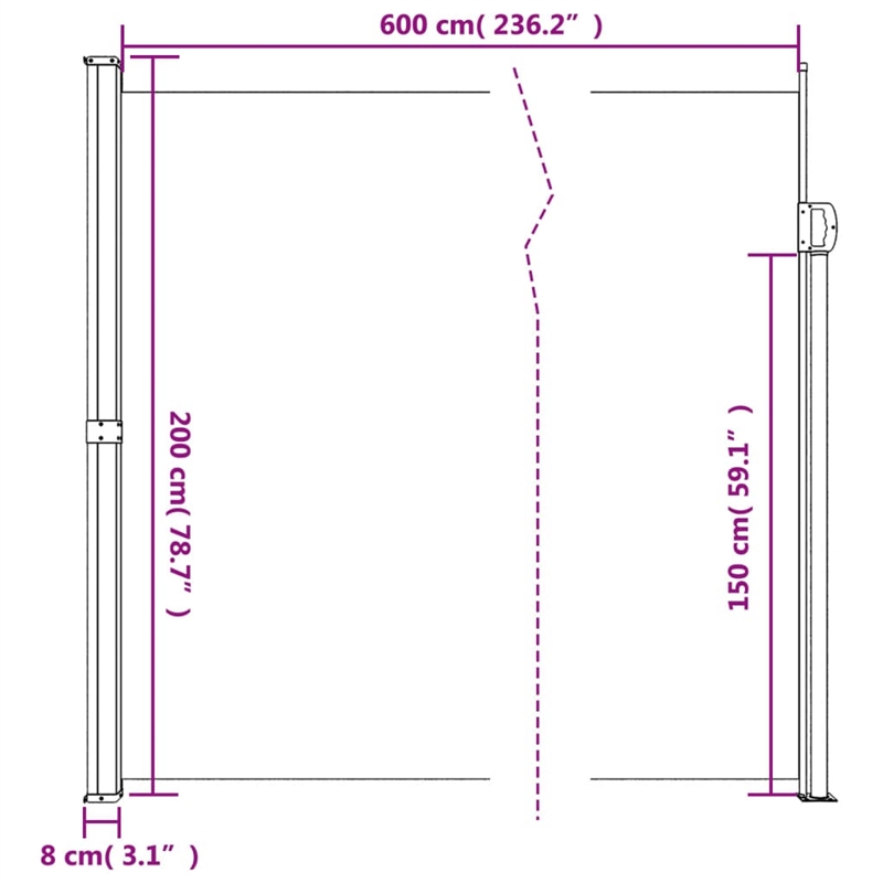 vidaXL Large Retractable Side Awning with PU Coating in Blue
