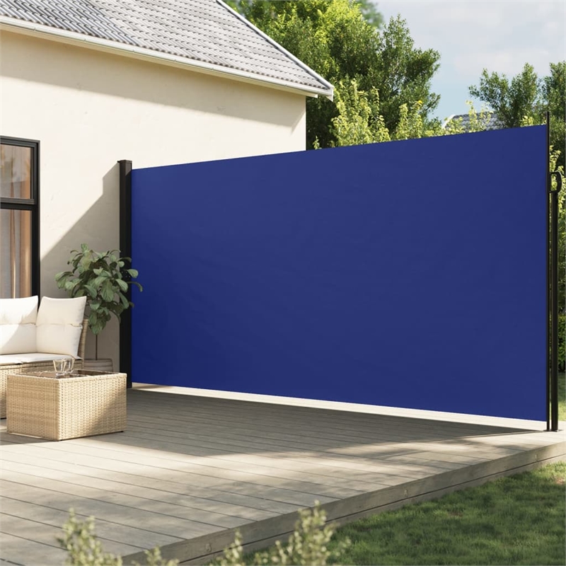 vidaXL Large Retractable Side Awning with PU Coating in Blue