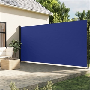 vidaXL Large Retractable Side Awning with PU Coating in Blue