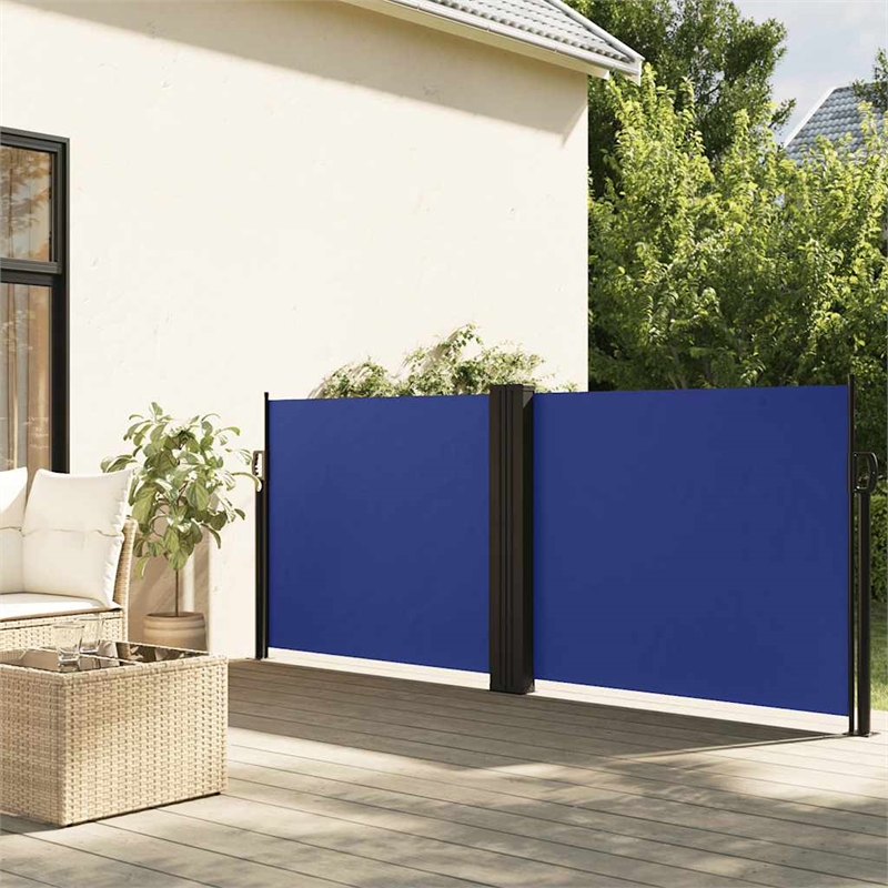 vidaXL Large Retractable Side Awning with PU Coating in Blue