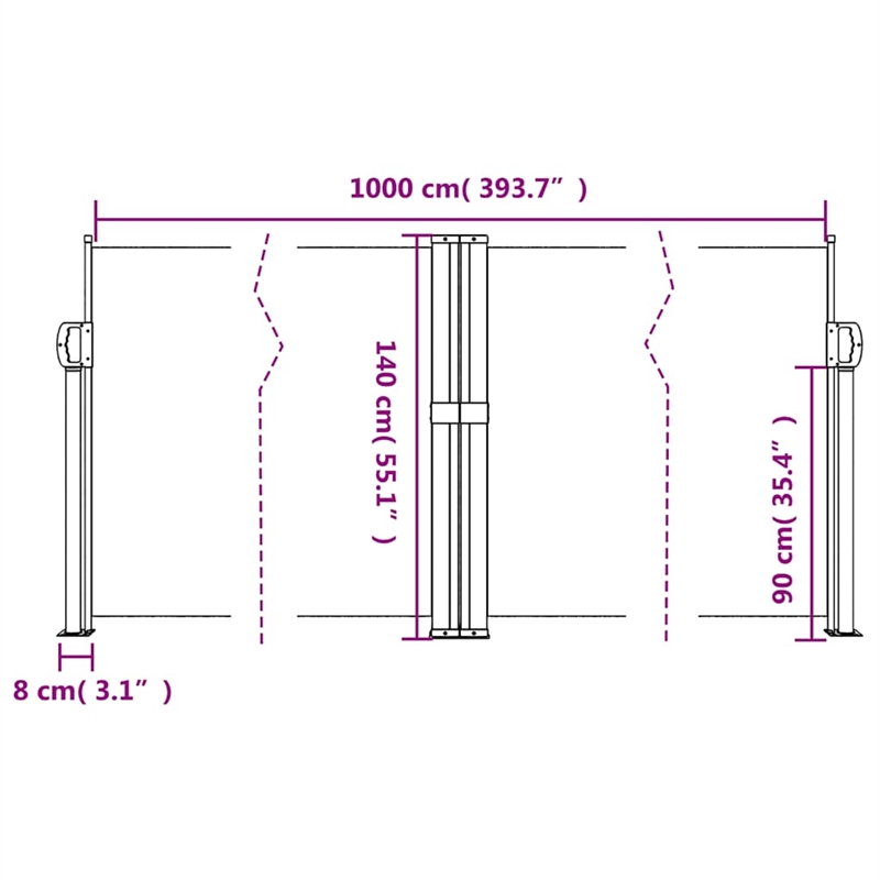 vidaXL Retractable Side Awning with PU Coating in Black