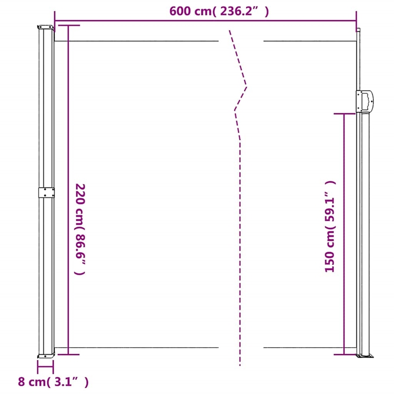 vidaXL Retractable Side Awning in Black