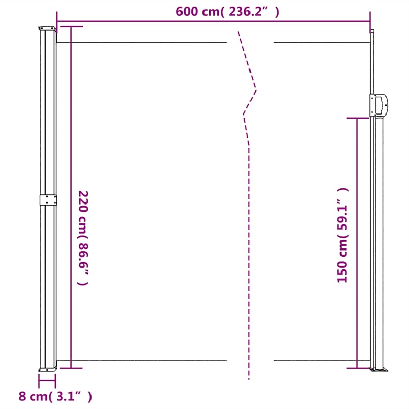 vidaXL Retractable Side Awning in Brown