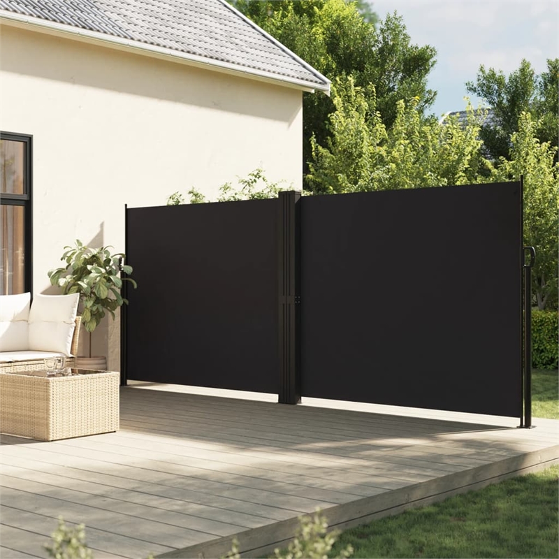 vidaXL Retractable Side Awning with PU Coating in Black
