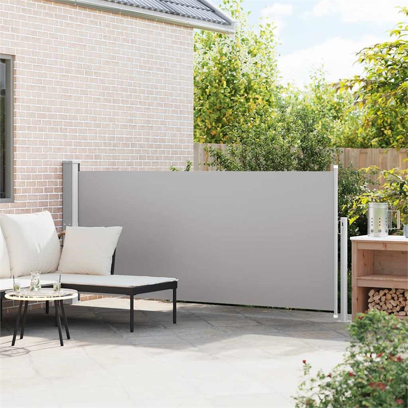 vidaXL Polyester Fabric and Steel Frame Retractable Side Awning in Gray