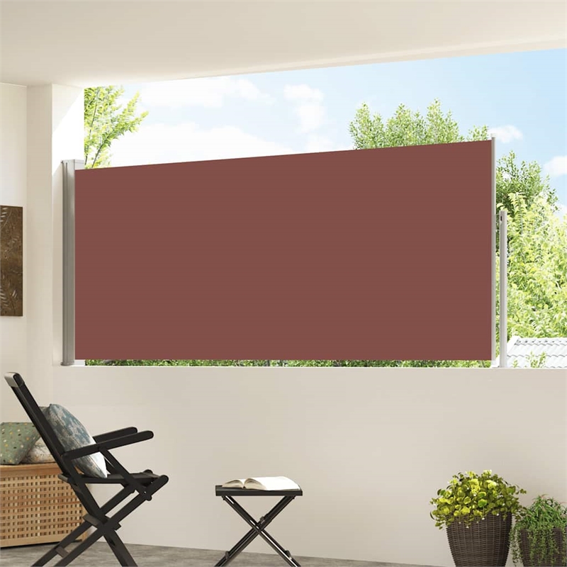 vidaXL Side Awning with PU Coating in Brown Steel Frame