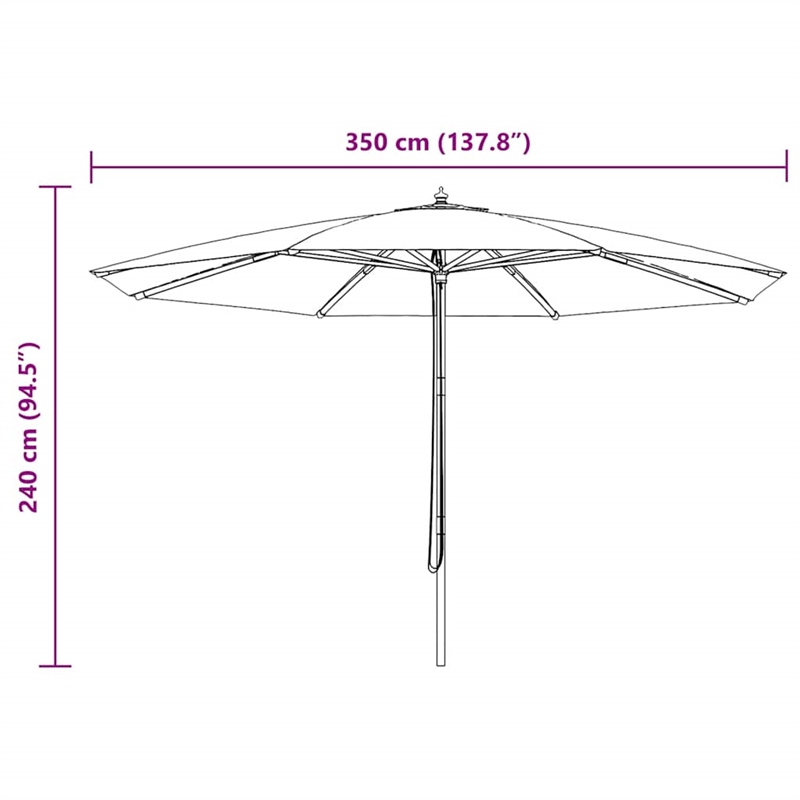 vidaXL Large Bamboo Garden Parasol in Burgundy