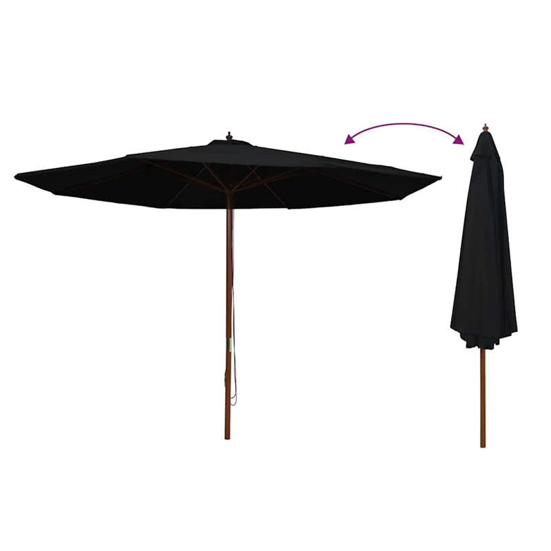 vidaXL Large Foldable Bamboo Garden Parasol in Black