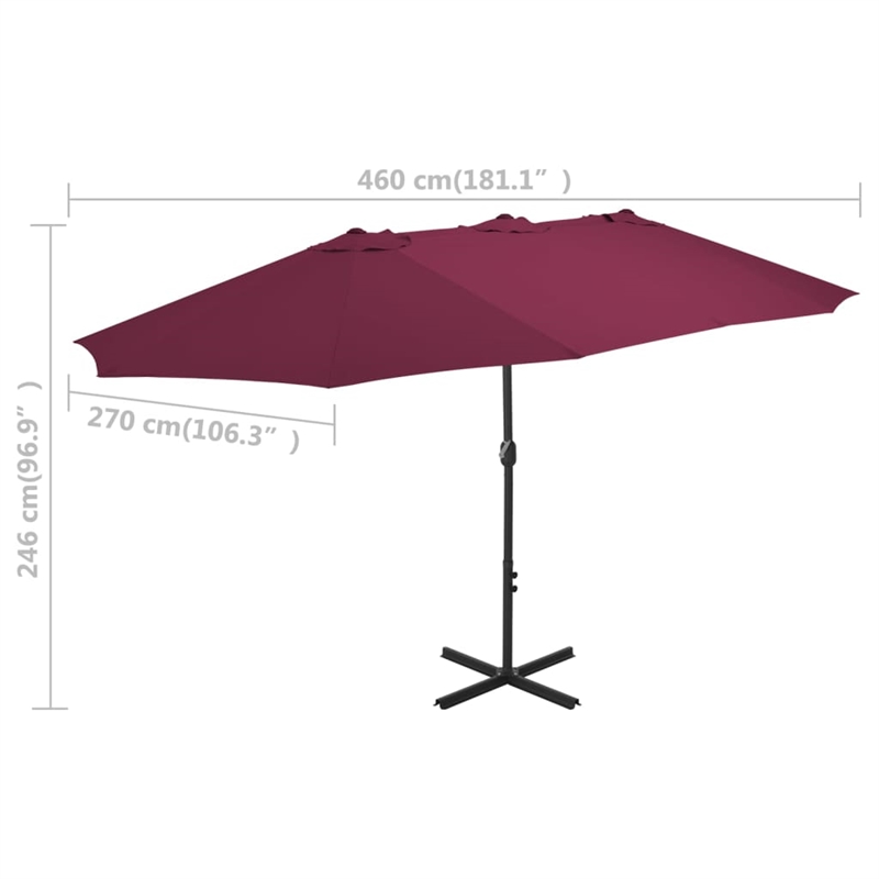 vidaXL Extra Large Garden Parasol in Bordeaux Red