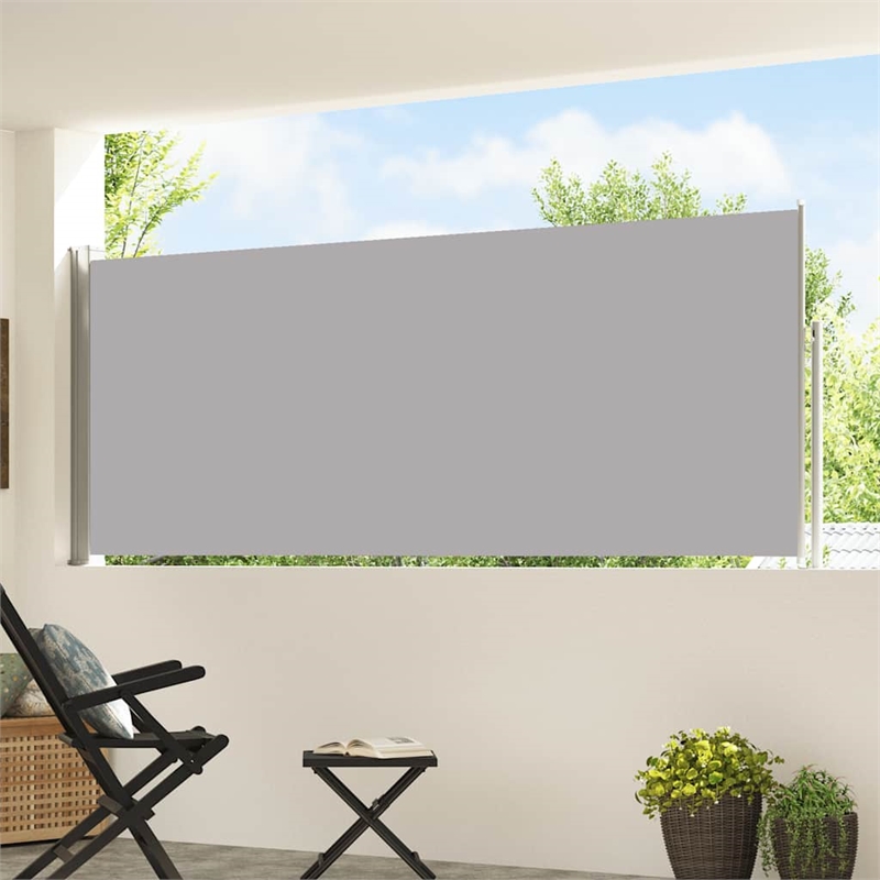 vidaXL Fabric/Powder-Coated Steel Frame Retractable Side Awning in Gray