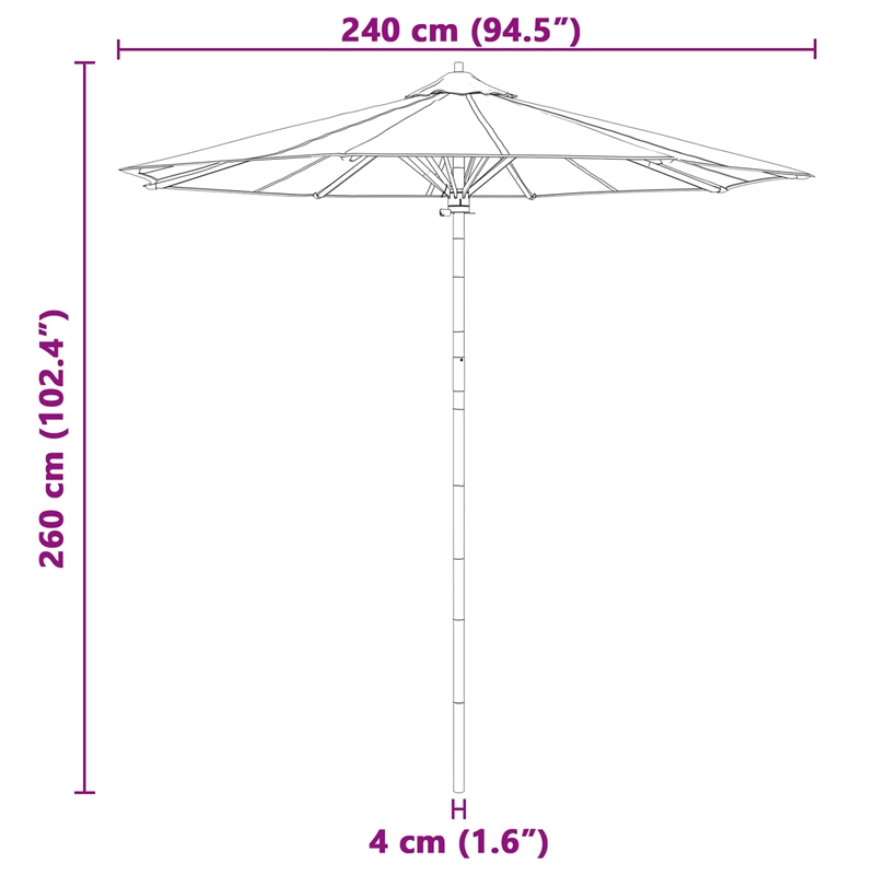 vidaXL 270 x 260 cm Bamboo Garden Parasol in Cream White