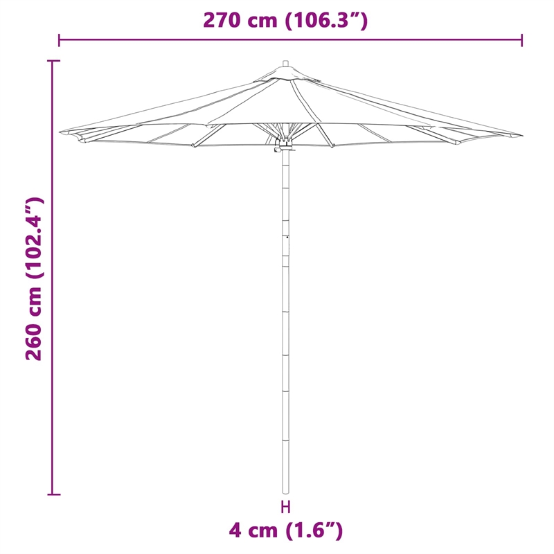 vidaXL 270 x 260 cm Bamboo Garden Parasol in Cream White