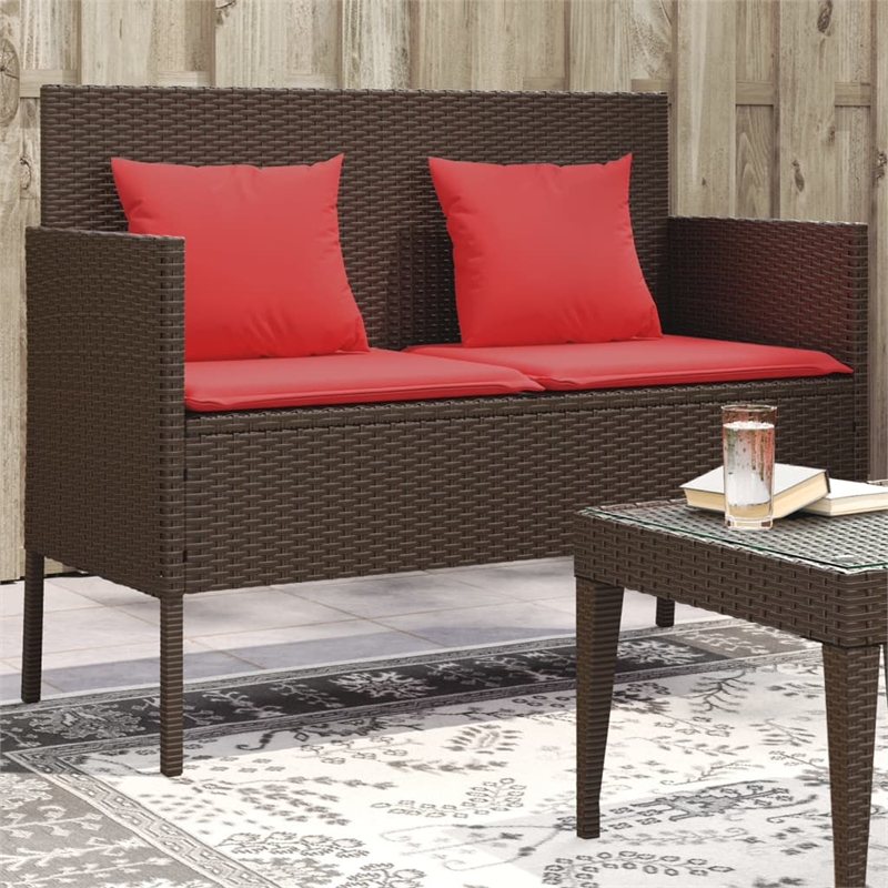 vidaXL Patio Bench with Cushions Brown Poly Rattan