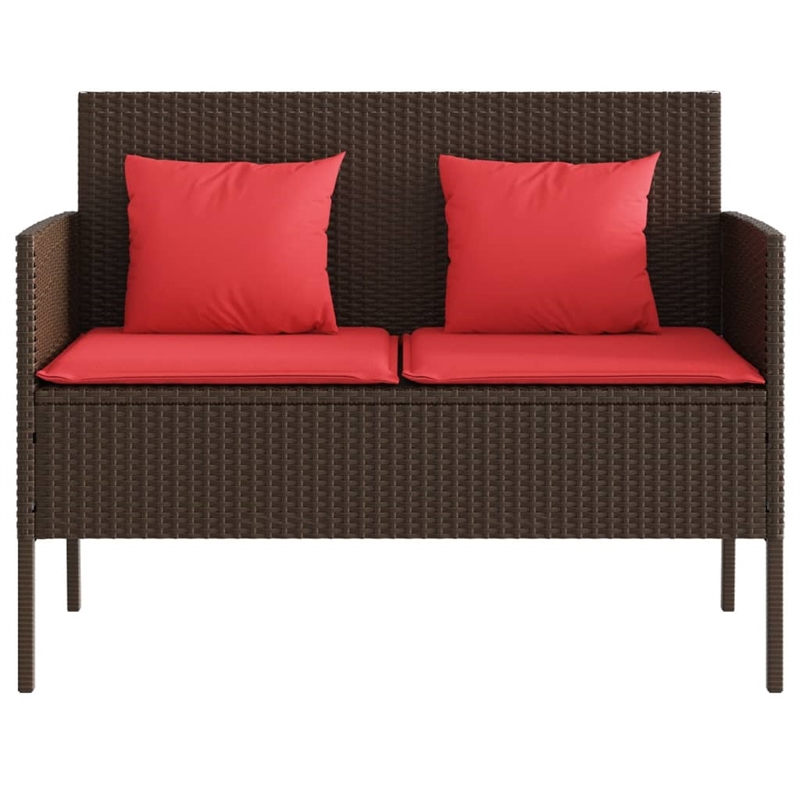 vidaXL Patio Bench with Cushions Brown Poly Rattan