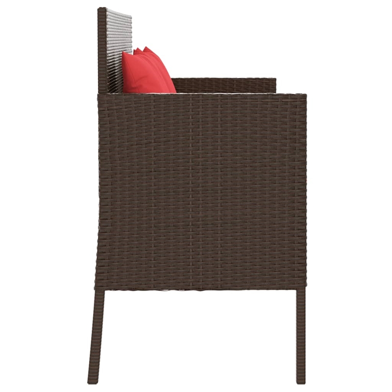 vidaXL Patio Bench with Cushions Brown Poly Rattan