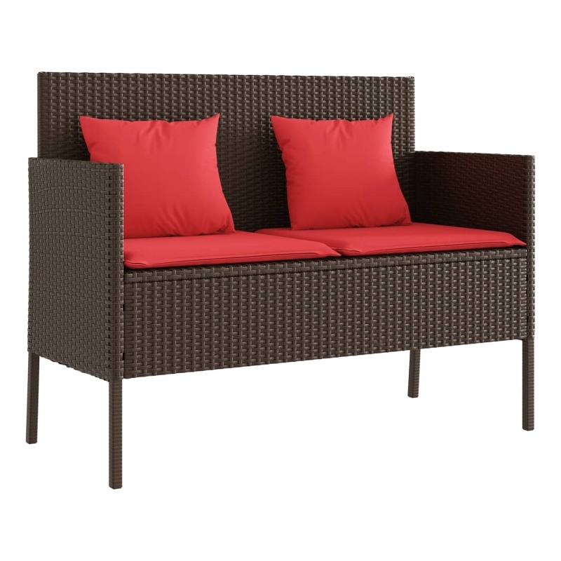 vidaXL Patio Bench with Cushions Brown Poly Rattan