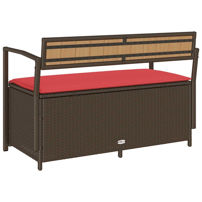 vidaXL Patio Storage Bench with Cushion Brown Poly Rattan