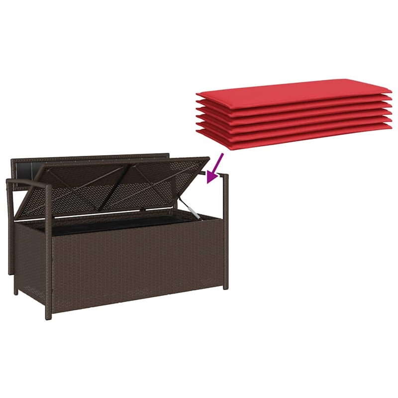 vidaXL Patio Storage Bench with Cushion Brown Poly Rattan