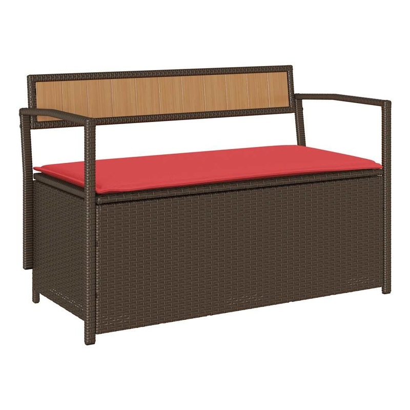 vidaXL Patio Storage Bench with Cushion Brown Poly Rattan
