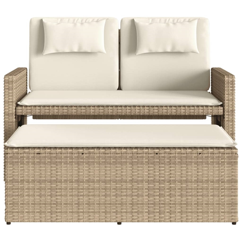 vidaXL Reclining Patio Bench with Cushions Beige Poly Rattan