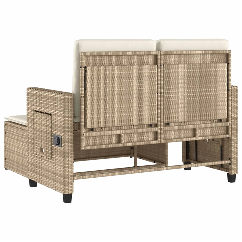 vidaXL Reclining Patio Bench with Cushions Beige Poly Rattan