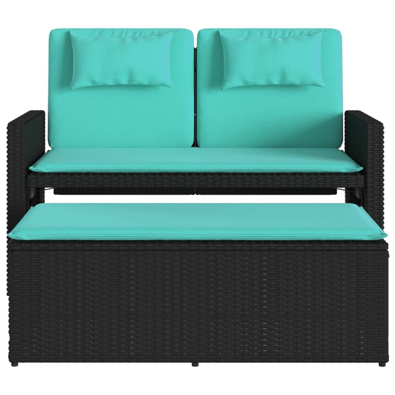 vidaXL Reclining Patio Bench with Cushions Black Poly Rattan