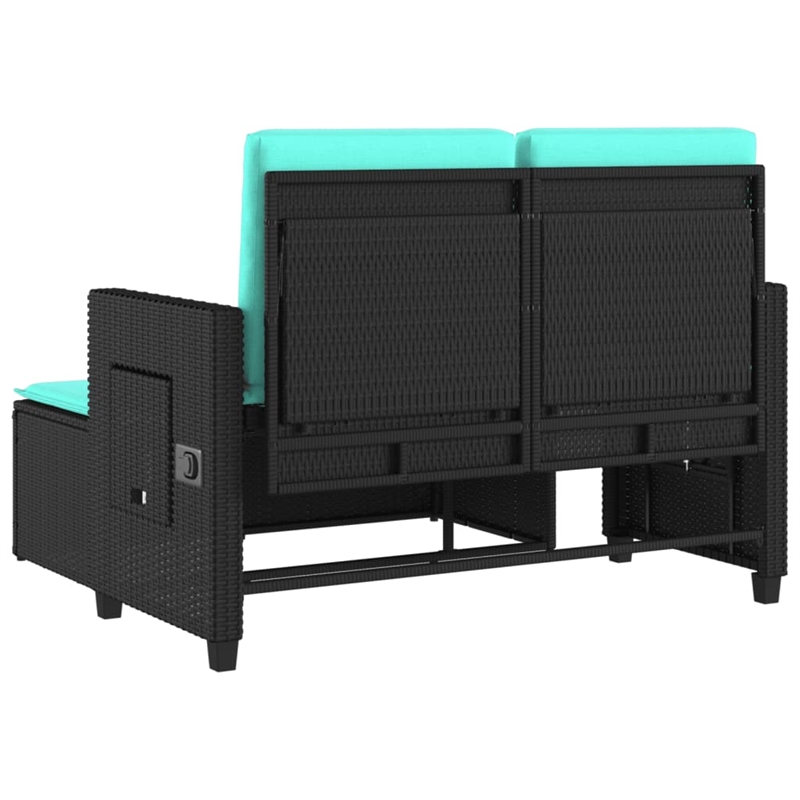 vidaXL Reclining Patio Bench with Cushions Black Poly Rattan