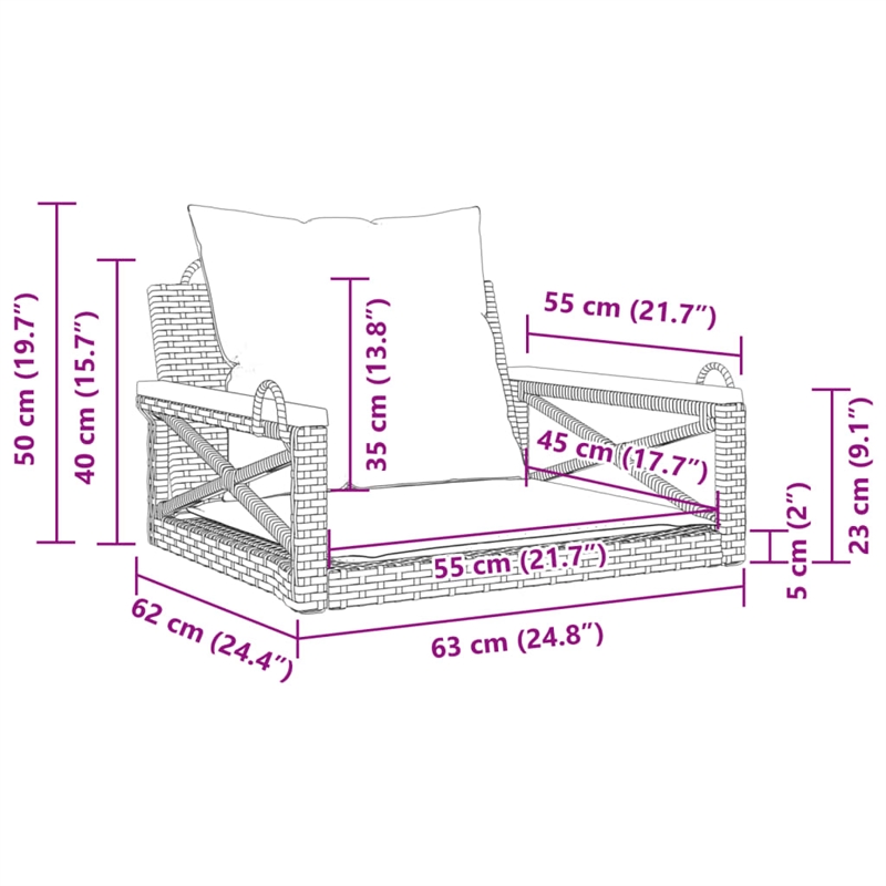 vidaXL Swing Bench with Cushions Gray 24.8