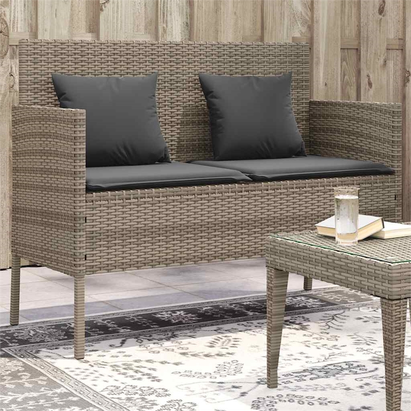 vidaXL Patio Bench with Cushions Gray Poly Rattan