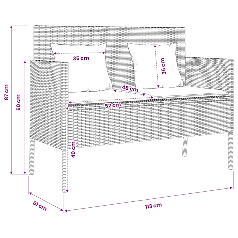 vidaXL Patio Bench with Cushions Gray Poly Rattan