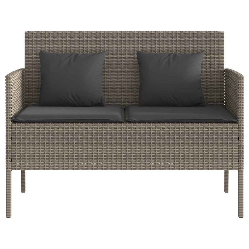 vidaXL Patio Bench with Cushions Gray Poly Rattan