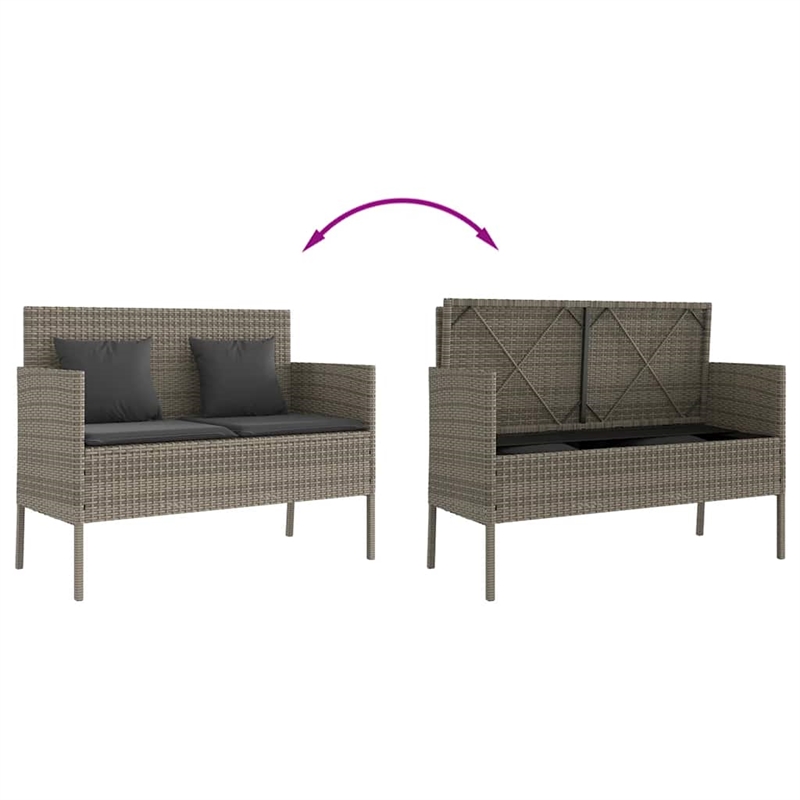 vidaXL Patio Bench with Cushions Gray Poly Rattan