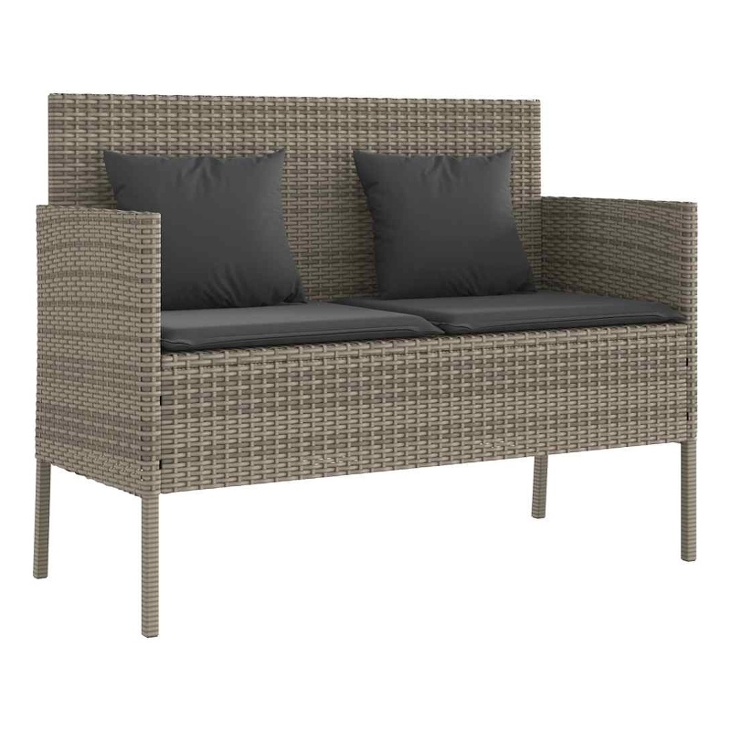 vidaXL Patio Bench with Cushions Gray Poly Rattan