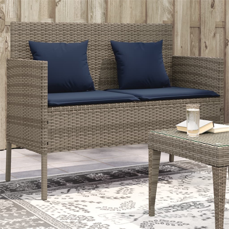 vidaXL Patio Bench with Cushions Gray Poly Rattan