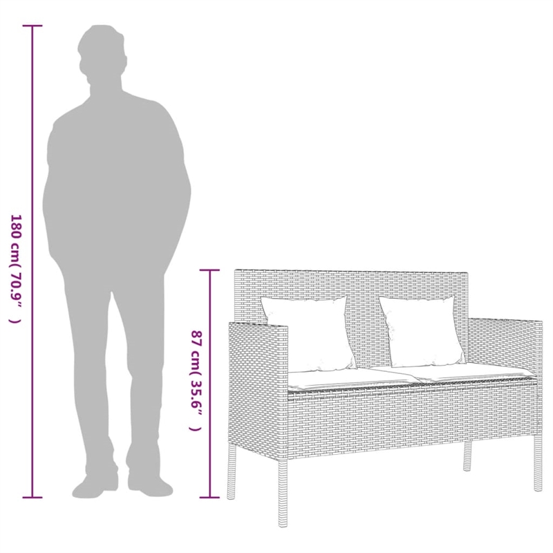 vidaXL Patio Bench with Cushions Gray Poly Rattan