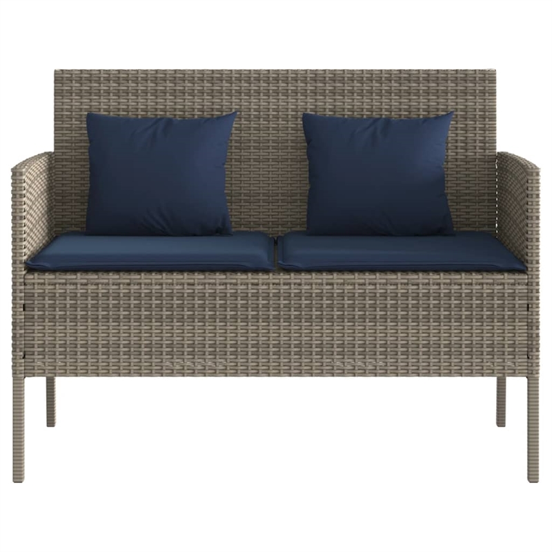 vidaXL Patio Bench with Cushions Gray Poly Rattan