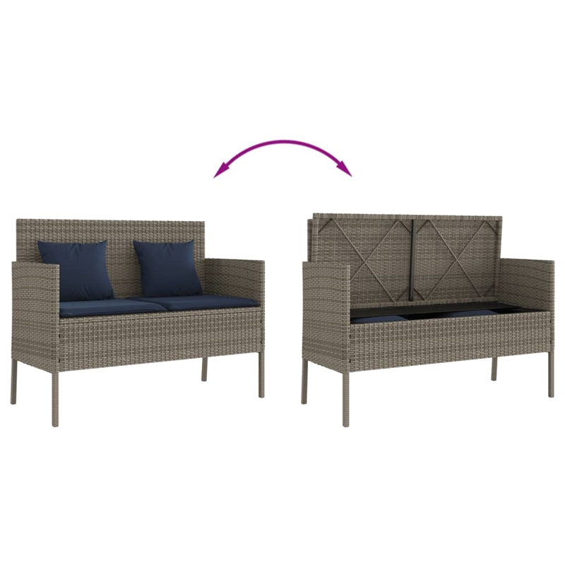 vidaXL Patio Bench with Cushions Gray Poly Rattan