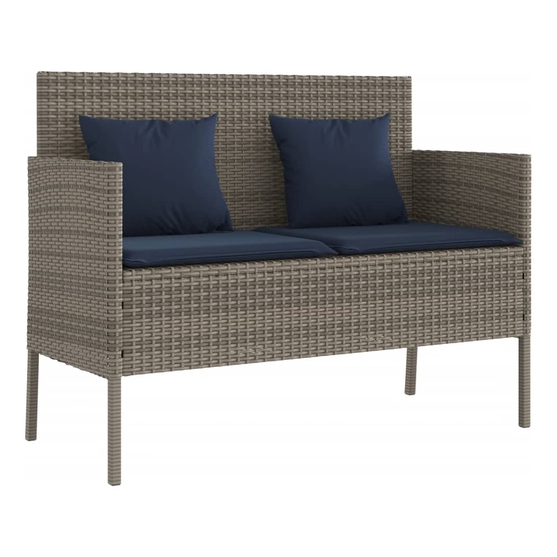 vidaXL Patio Bench with Cushions Gray Poly Rattan