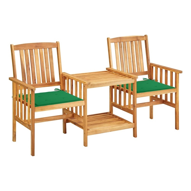 vidaXL Patio Chairs with Tea Table and Cushions Solid Acacia Wood