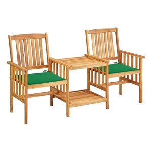 vidaXL Patio Chairs with Tea Table and Cushions Solid Acacia Wood