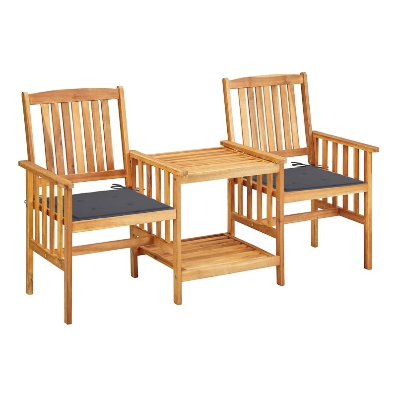 vidaXL Patio Chairs with Tea Table and Cushions Solid Acacia Wood