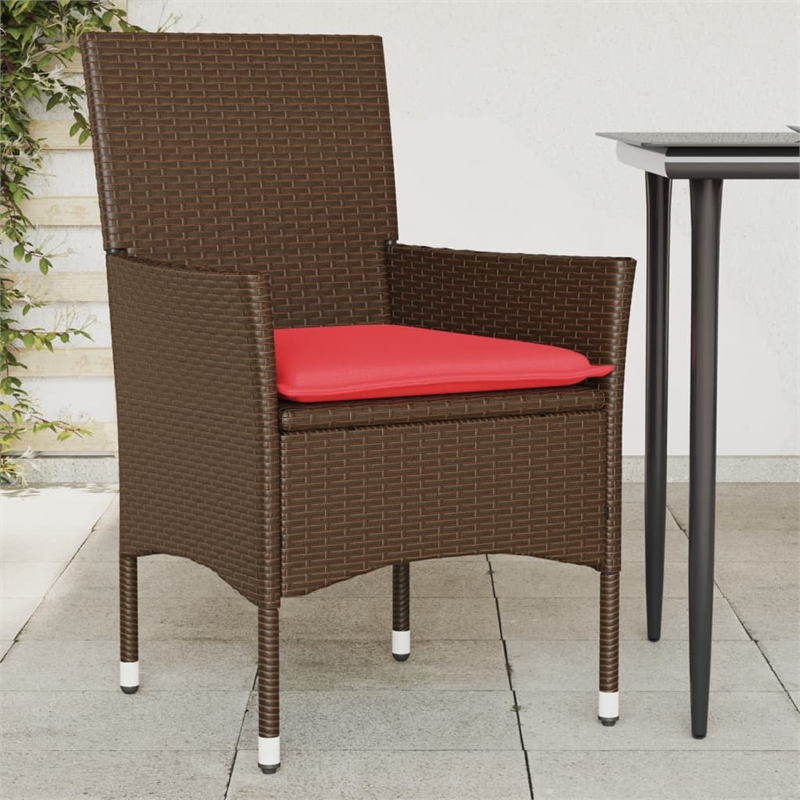 vidaXL Patio Chairs with Cushions 2 pcs Brown Poly Rattan