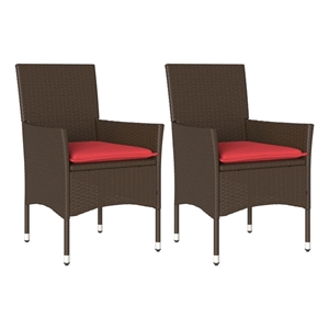 vidaXL Patio Chairs with Cushions 2 pcs Brown Poly Rattan